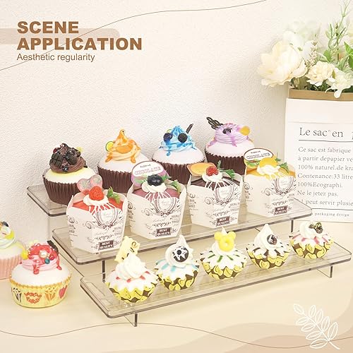 Vista 18 de ULENDIS Soportes acrílicos para exhibición, soporte de exhibición transparente de 4 niveles para cupcakes, figuras de perfumes, soporte de mesa