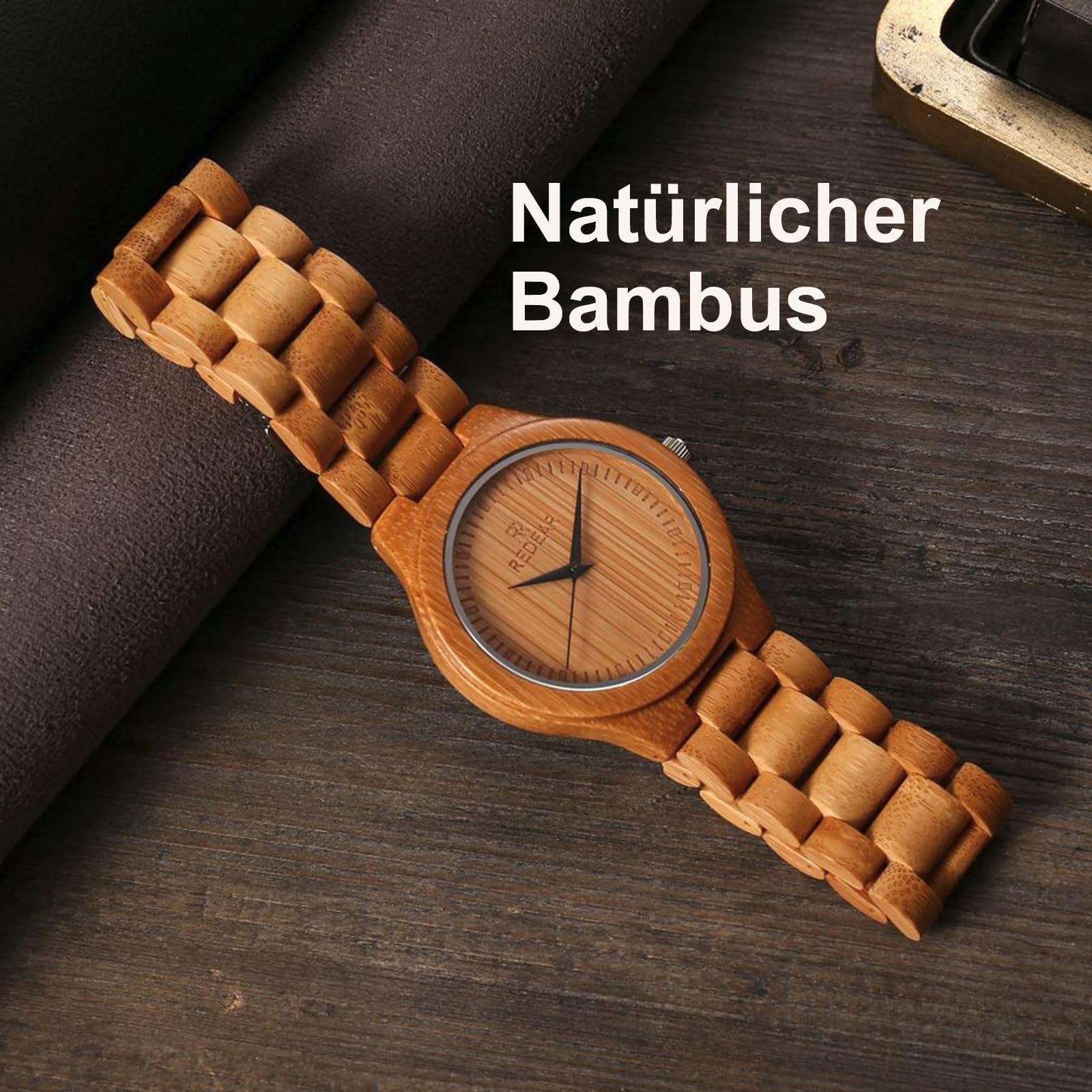 findtime Reloj de madera para hombre, reloj de pulsera de madera de bambú natural, cuarzo, analógico, de madera, sencillo