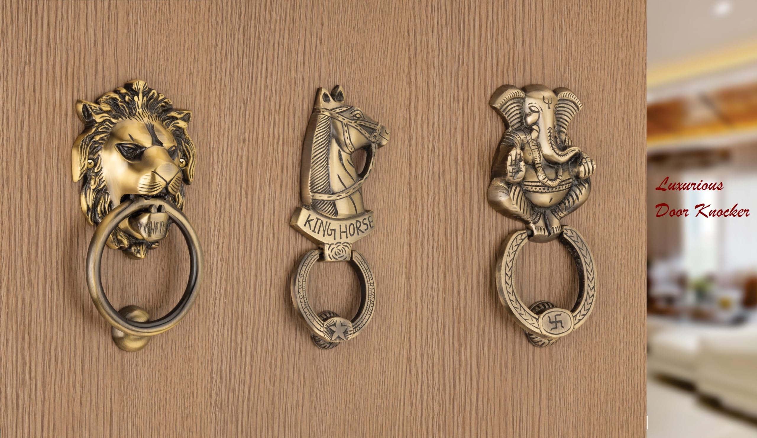COMPASS Lion Mouth Brass Home Decor | Door Decor | Door Knocker with Antique Finish | 5" | Pack of 1 3