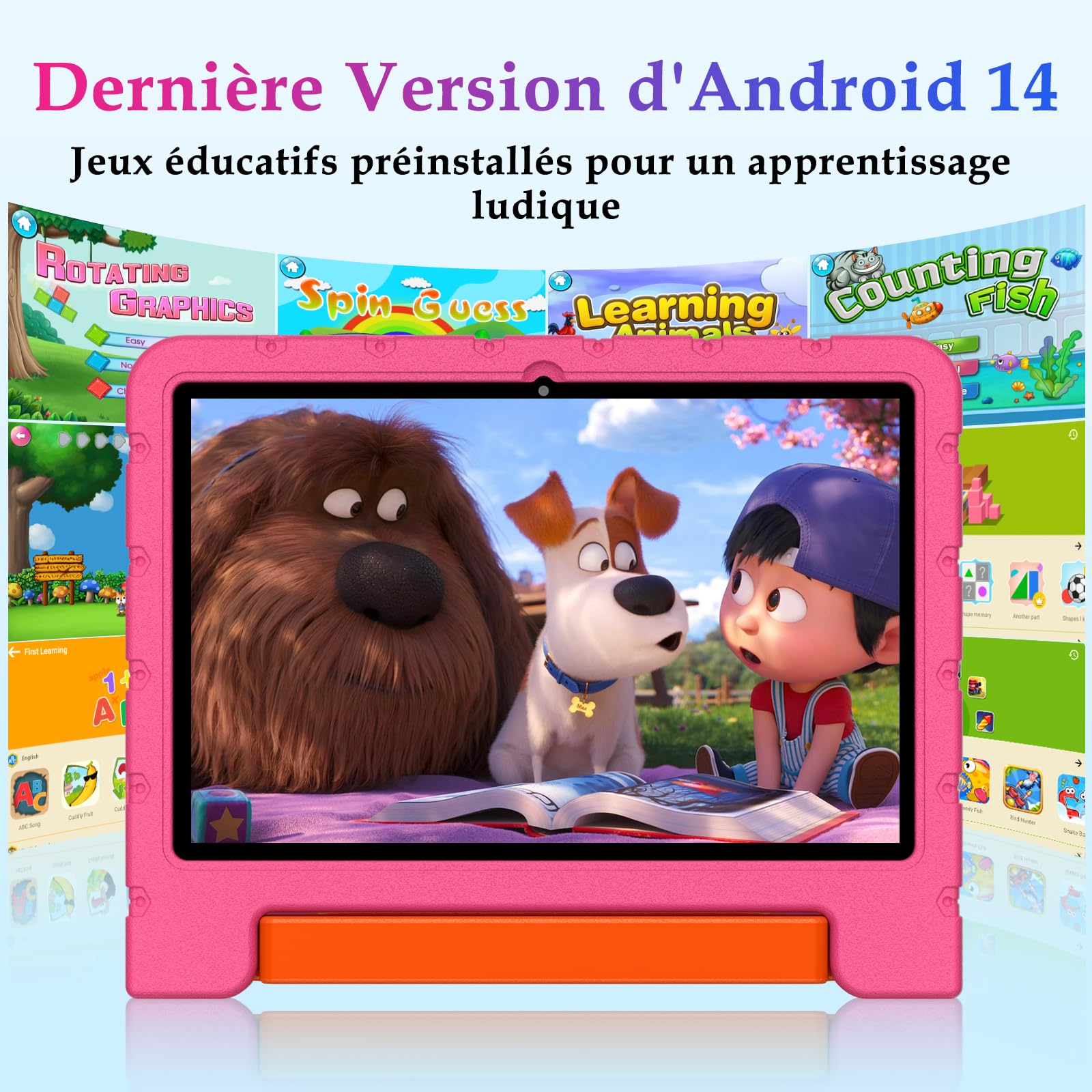 ZIOVO Tablet 10 Pollici Android 14 Tablet Bambini, 20GB RAM+128GB ROM(TF 1TB),WiFi6 Tablet in Offerta, Widevine L1/Octa-Core/BT 5.0/8+5 MP/6000mAh/Tablet per Bambini,Tablet con EVA Caso - Rosa