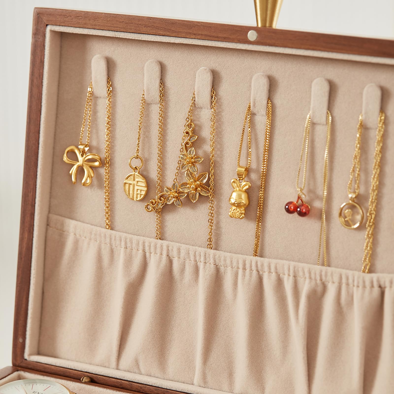 CHOSIN Joyero de madera de nogal negro para mujer, organizador de joyas con bandeja extraíble para relojes, anillos, aretes, collares, pulseras, regalos para el día de la madre