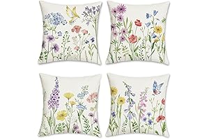 Bonhause 18" Spring Floral Polyester Linen Throw Pillow Covers