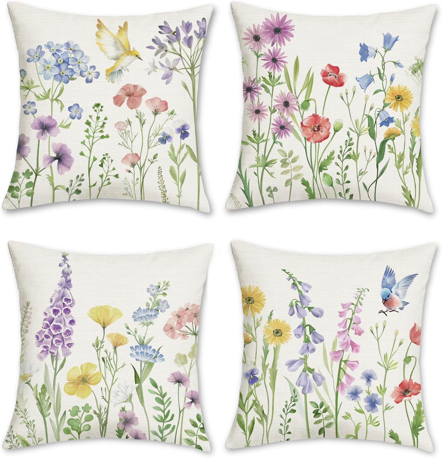Bonhause Flower Cushion Covers 45 x 45 cm Garden Floral Birds Decorative Pillow Covers Polyester