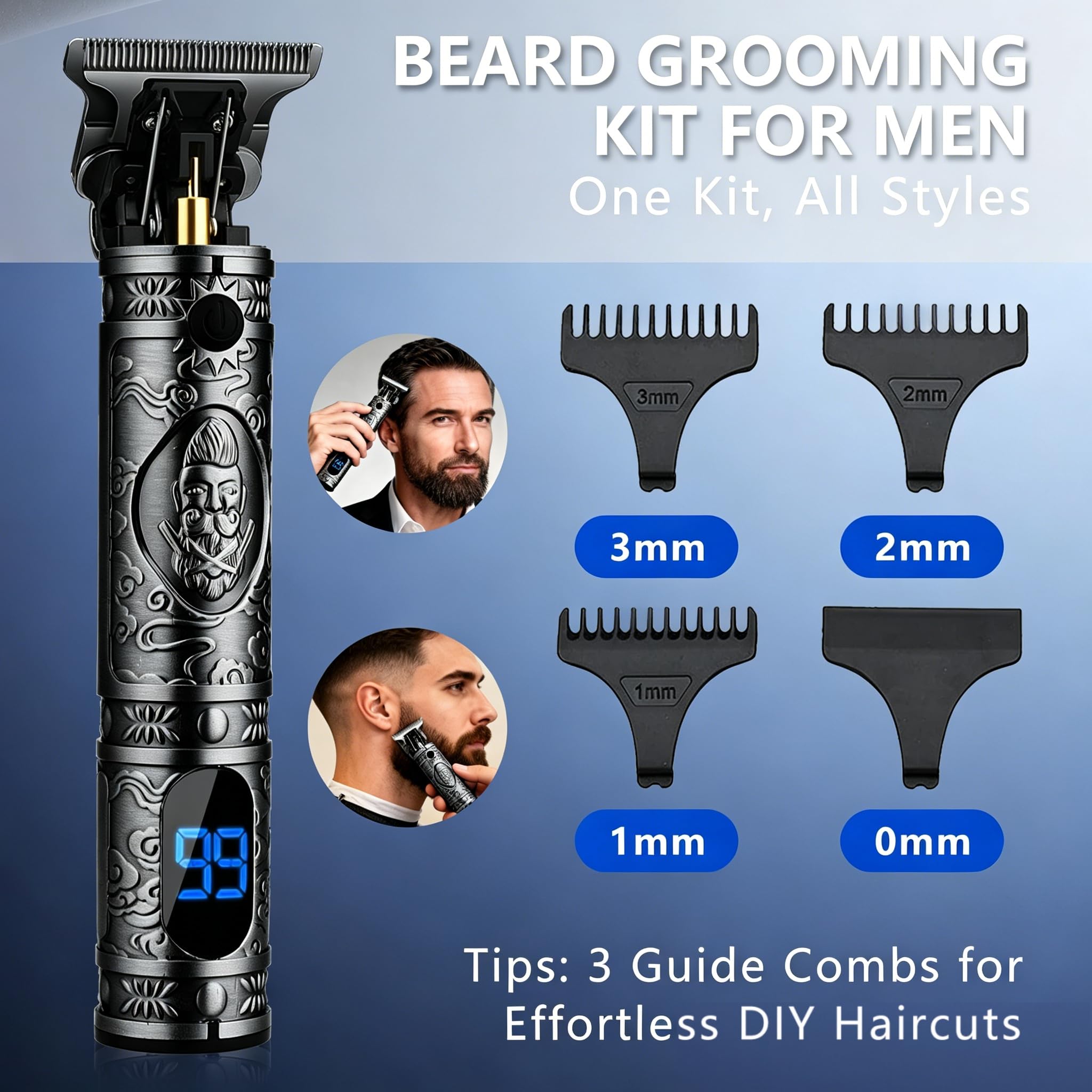 Cortapelos para hombres, juego profesional de recortadora de barba inalámbrica con hoja en T, kit de aseo eléctrico, afeitadora eléctrica para uso doméstico y de peluquería