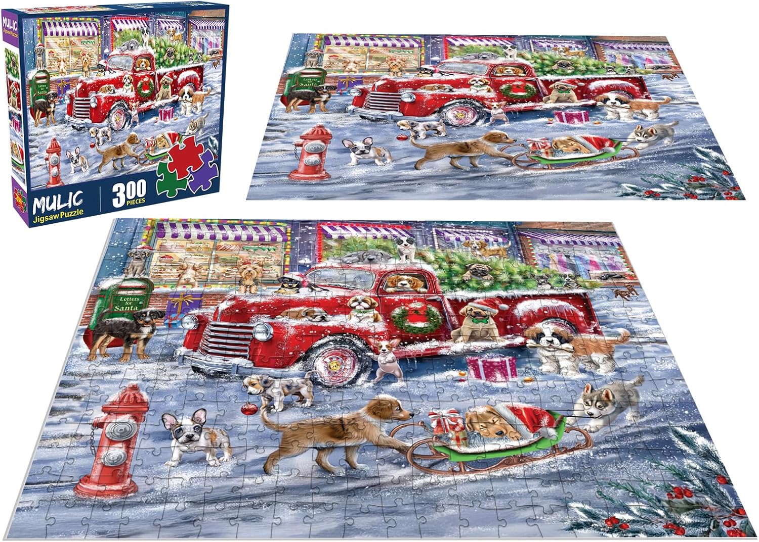 Artist Shawna Stewart - 300 Piece Puzzles for Adults Large Piece - Christmas Puppies - Jigsaw Puzzles for Seniors - Christmas Puzzle for Kids