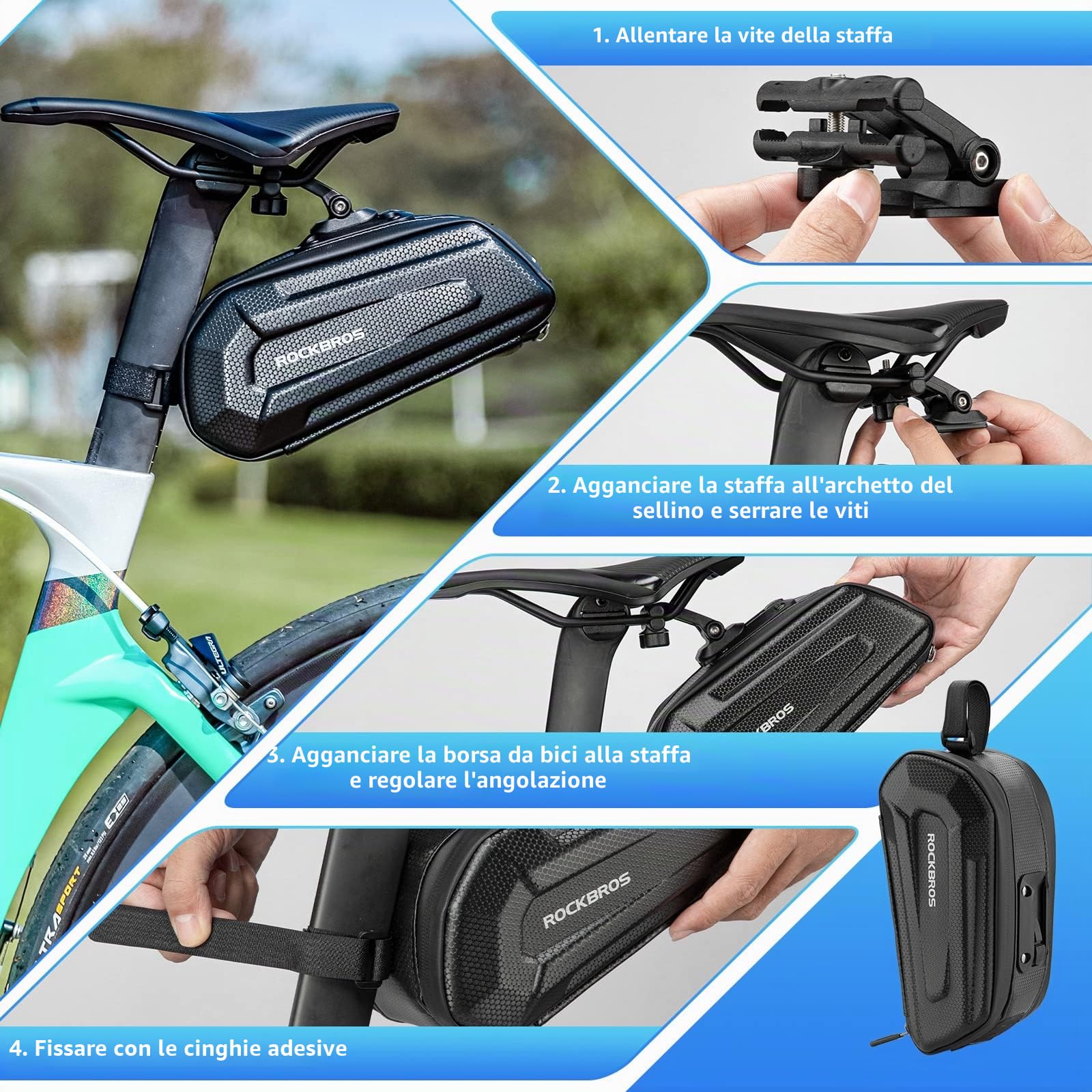 ROCKBROS Borsa da Sella Bici Rigida, Borsa Sottosella per MTB Estetica, Marsupio sotto Sella Bicicletta, Grande Capacità 1,7L, Accessori Ciclismo