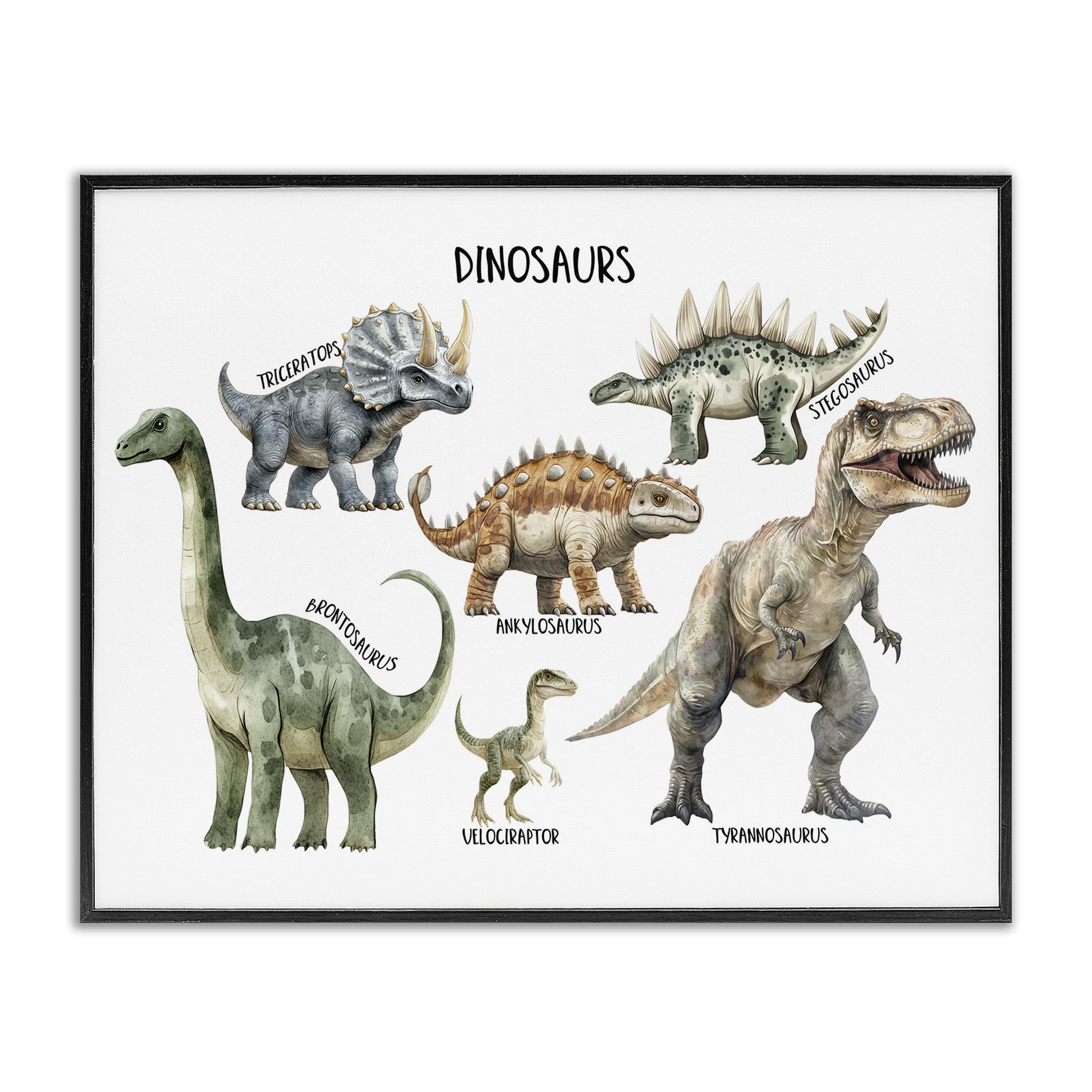 Stupell Industries Meet The Dinosaurs Nursery Wall Art, Whimsical Prehistoric Dinosaur Chart Decor, 11 x 14 Inch Framed Giclée Print, by Christine Simpson Art, Made in USA Gift