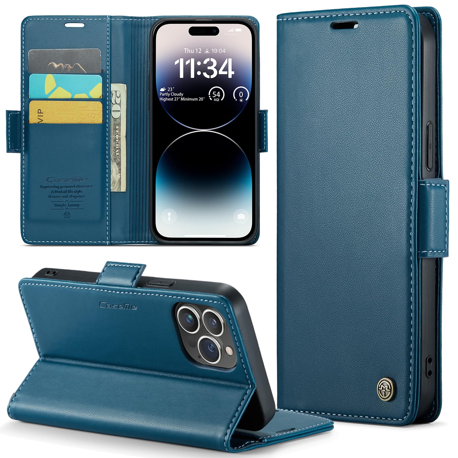 Cover Portafoglio Vkooer Per IPhone 15 Pro Max: Custodia In Pelle PU Con 5 Slot Carte, Supporto Regolabile E Cinturino Da Polso, Magnetica, Rossa