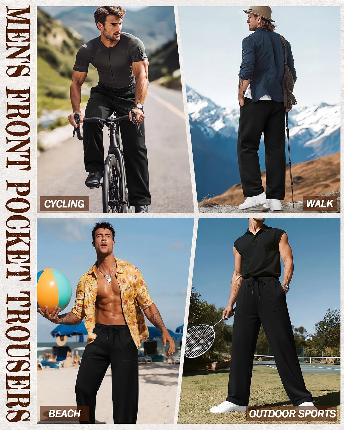 3 Pack Men's Sweatpants Wide Leg Baggy Casual Lounge Pants Open Bottom Drawstring Athletic Pants with Pockets