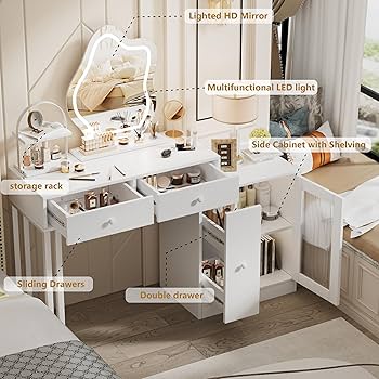 PAKASEPT Makeup Vanity Desk with Adjustable Lighting and Storage