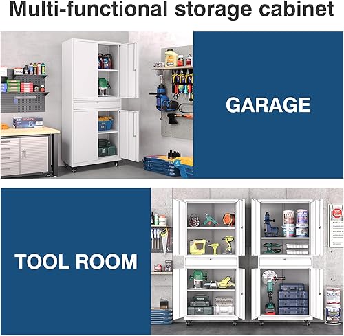 Miniatura 113 de Armario de almacenamiento de metal, gabinetes de garaje de 2 puertas, caninete de herramientas de utilidad de acero, caninetes de bloqueo corto con