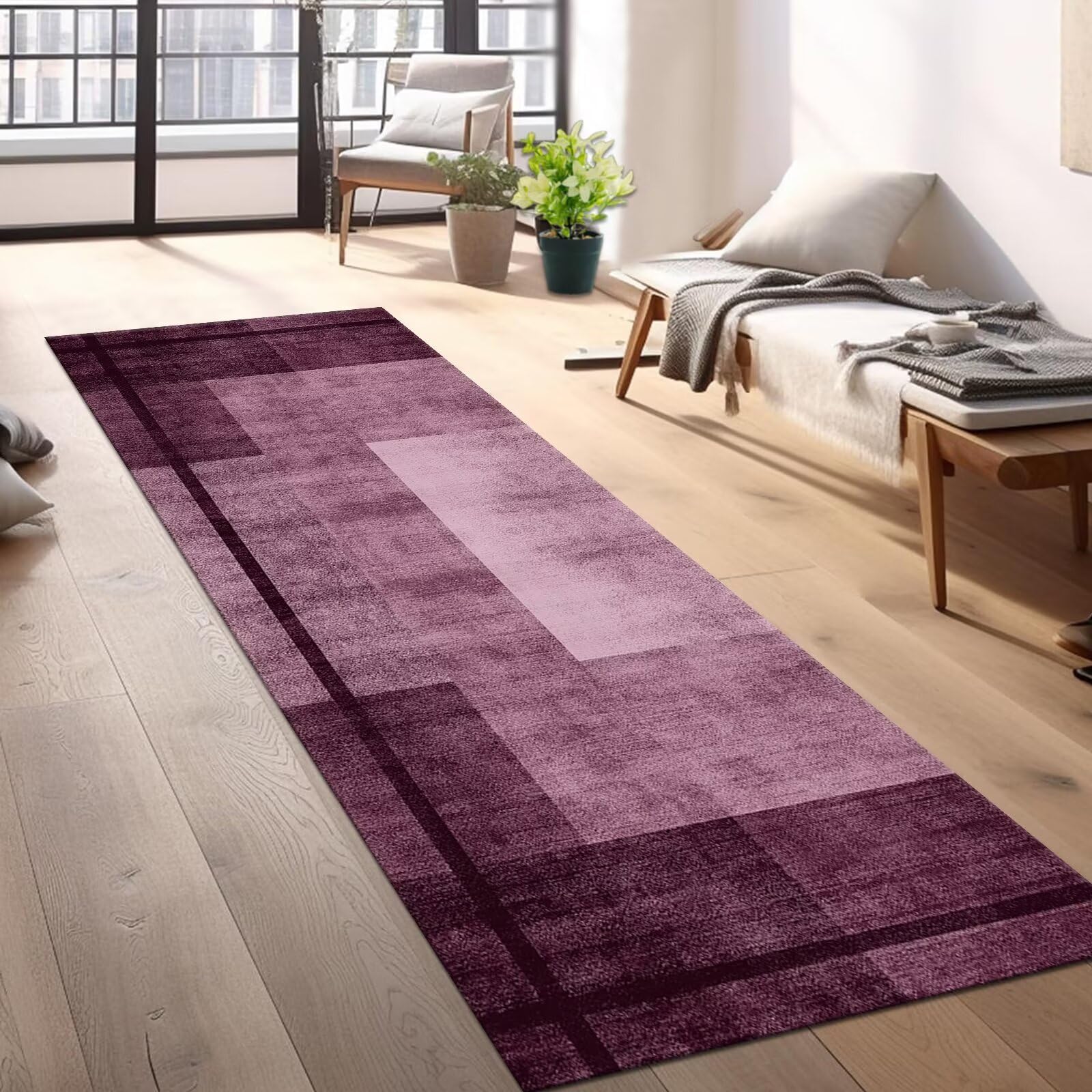 Długi abstrakcyjny dywan z fioletową różą 50 x 300 cm - mata do zlewu kuchennego do wewnątrz, dywan do przedpokoju, salonu, sypialni, poliester, antypoślizgowy dywanik