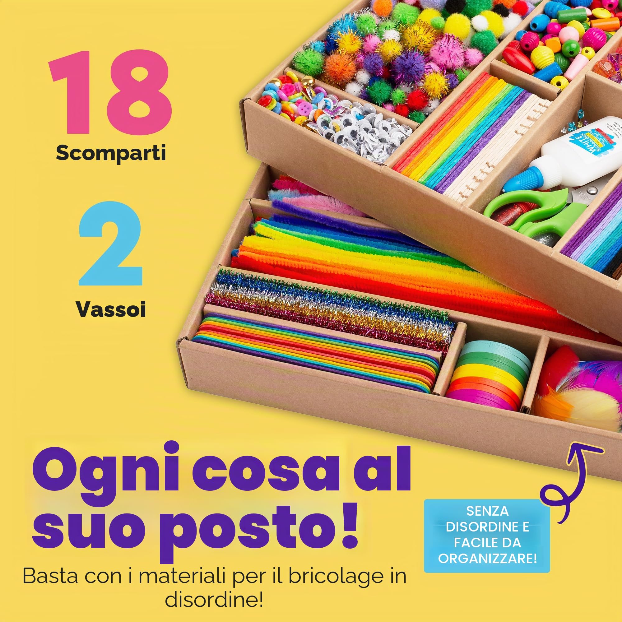 Blue Squid Artigianato – 3000 pezzi Deluxe Craft Supplies Box con 2 cassetti, 18 scomparti, manico robusto, kit artistico scolastico per bambini, ragazze, ragazzi età 4 5 6 7 8 9 10 11 12
