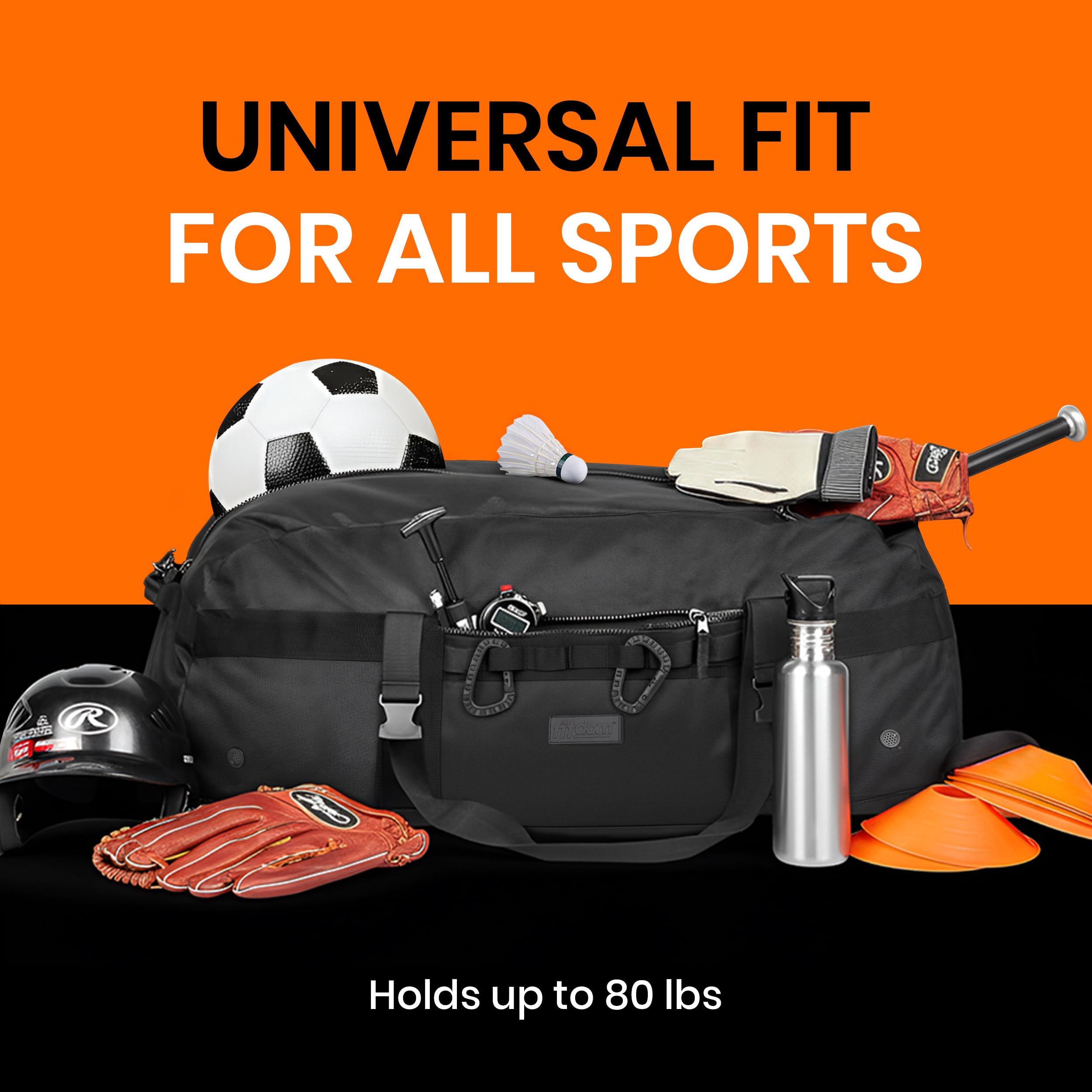 Fitdom Reisetasche mit verstellbaren Schulter- und Kompressionsgurten Perfekt für Team-Trainer und für Fußball, Baseball, Basketball, Hockey und mehr