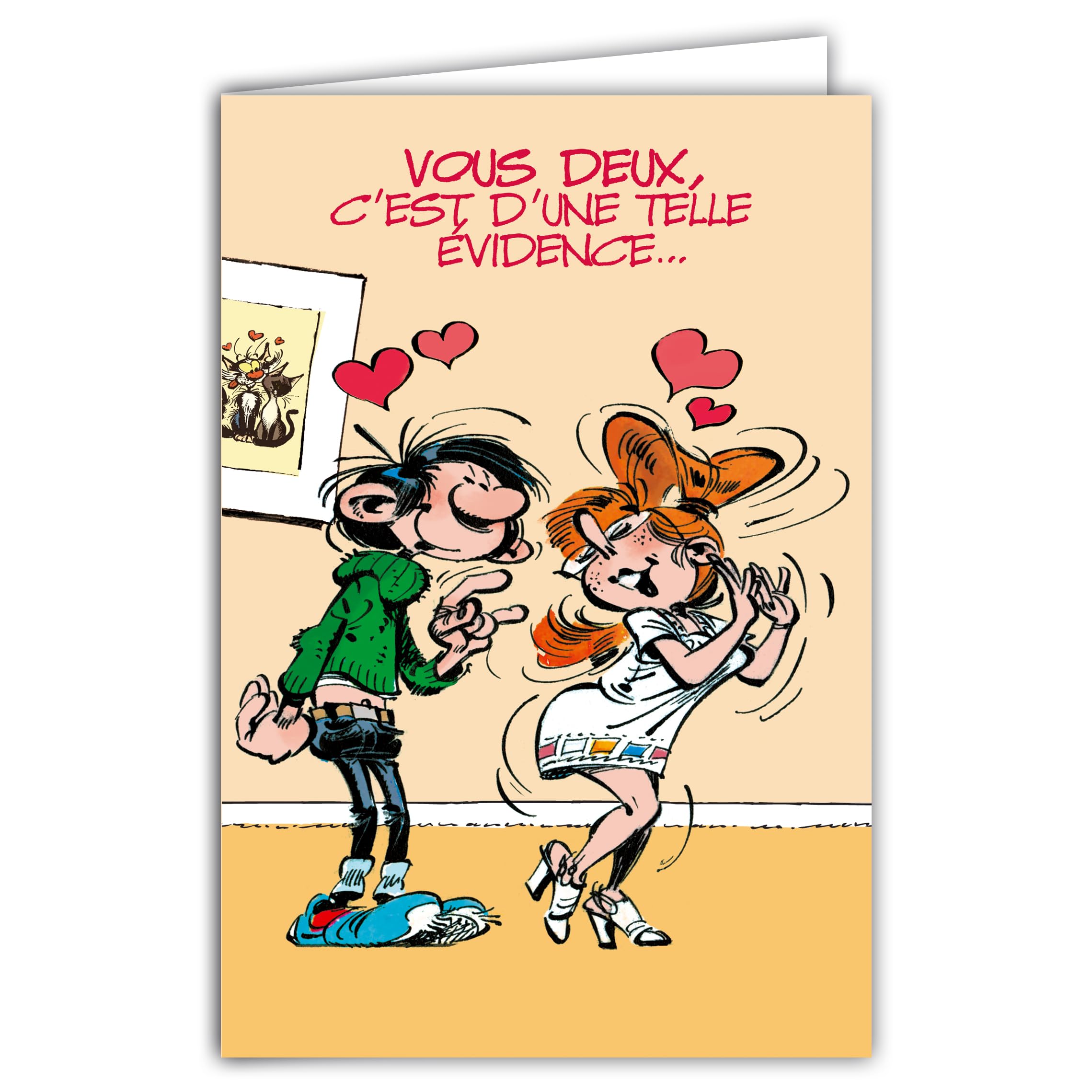 GLCT0060 Congratulations to You 2 Couple in Love Gaston Lagaffe Miss Jeanne Card with Illustrated Envelope Format 12 x 17.5 cm Message Humorous Union PACS Wedding