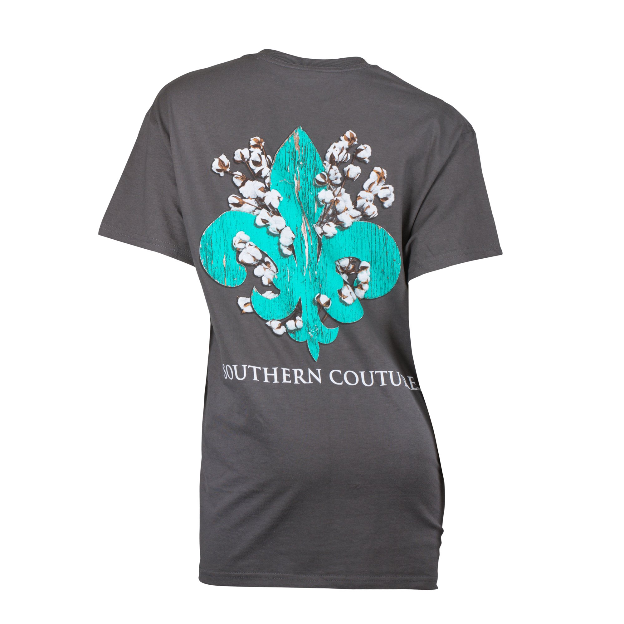 Cotton Fleur De Lis Charcoal Grey Medium Cotton Fabric Fashion T-Shirt