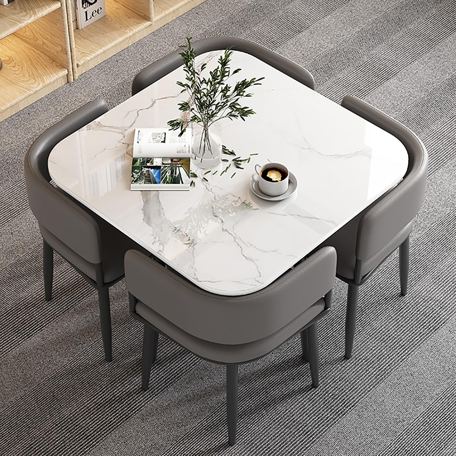 Modern Square Dining Table Set with Chairs Compact Office Reception Room Club Table Stylish Conference Table for Meeting Room Gray Color Scheme