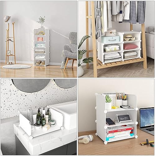 Miniatura 7 de Aeitc Zapatero organizador de almacenamiento de plástico de 33 cubos, gabinete modular para entrada, armario, color blanco