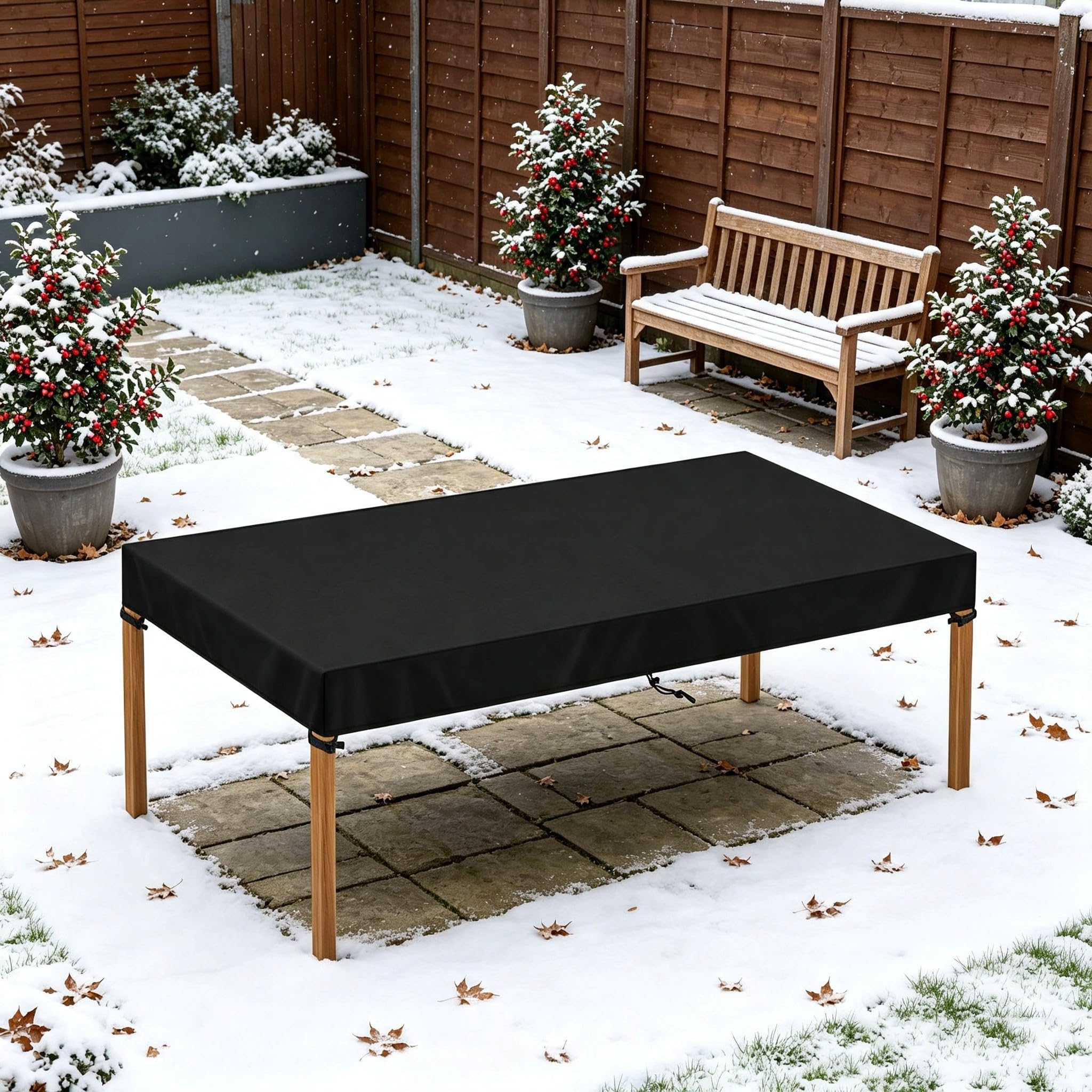 Prostokątny pokrowiec na stół ogrodowy - 250 x 140 x 60 cm/szer. x wys. czarny - wodoodporna tkanina Oxford 420D odporna na promieniowanie UV pyłoszczelna, osłona zewnętrzna odpowiednia do ogrodu i