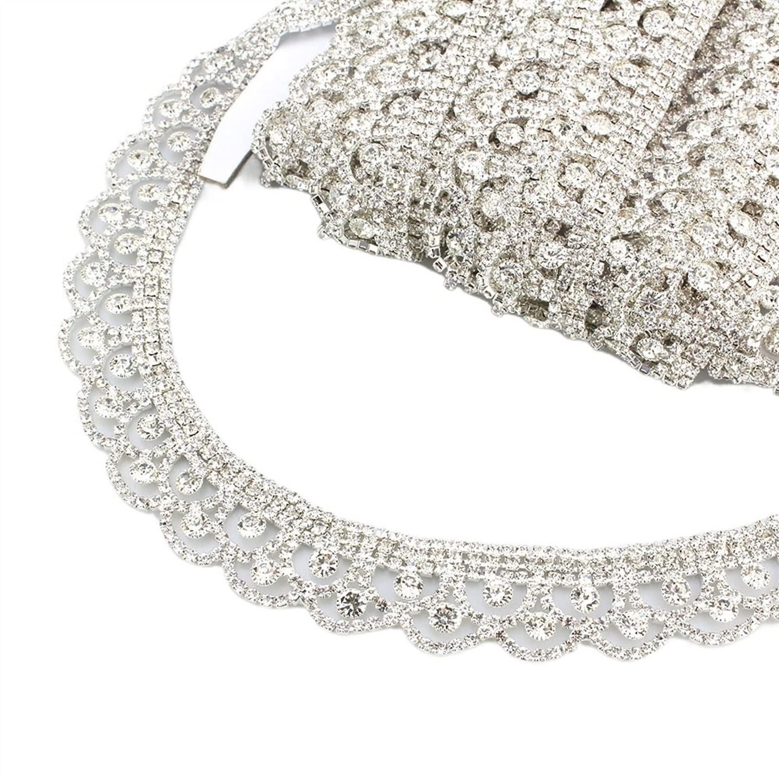 Chaîne de strass en cristal ondulé argenté pour haute couture 1m