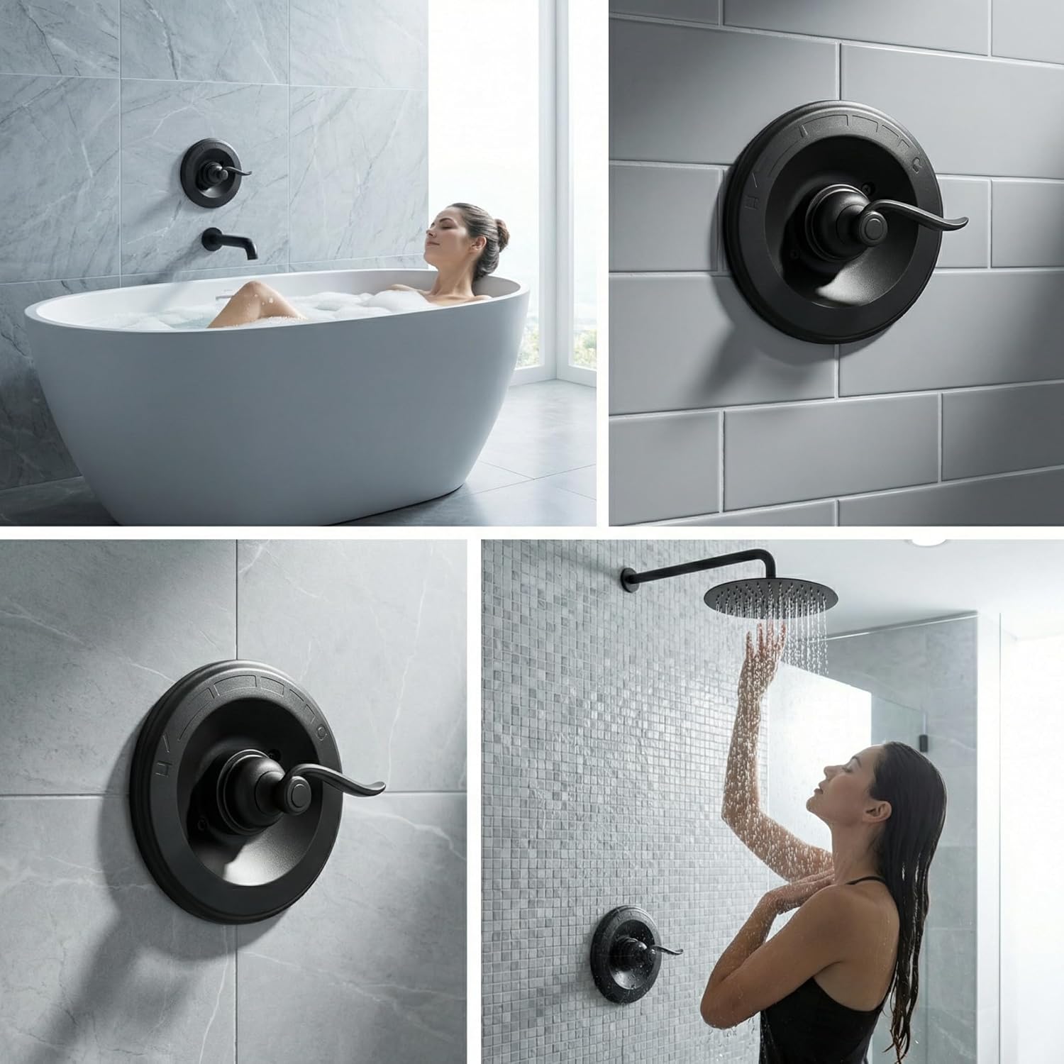 Shower Trim Kit for Delta 13/14 Series, Curved Lever Handle, Matte Black Metal Plate, Fits R10000-UNBX/UNB/UNWS/UNWSHF, with Valve Cartridge, Durable Brass, Easy DIY Install (Valve Body Not Included)
