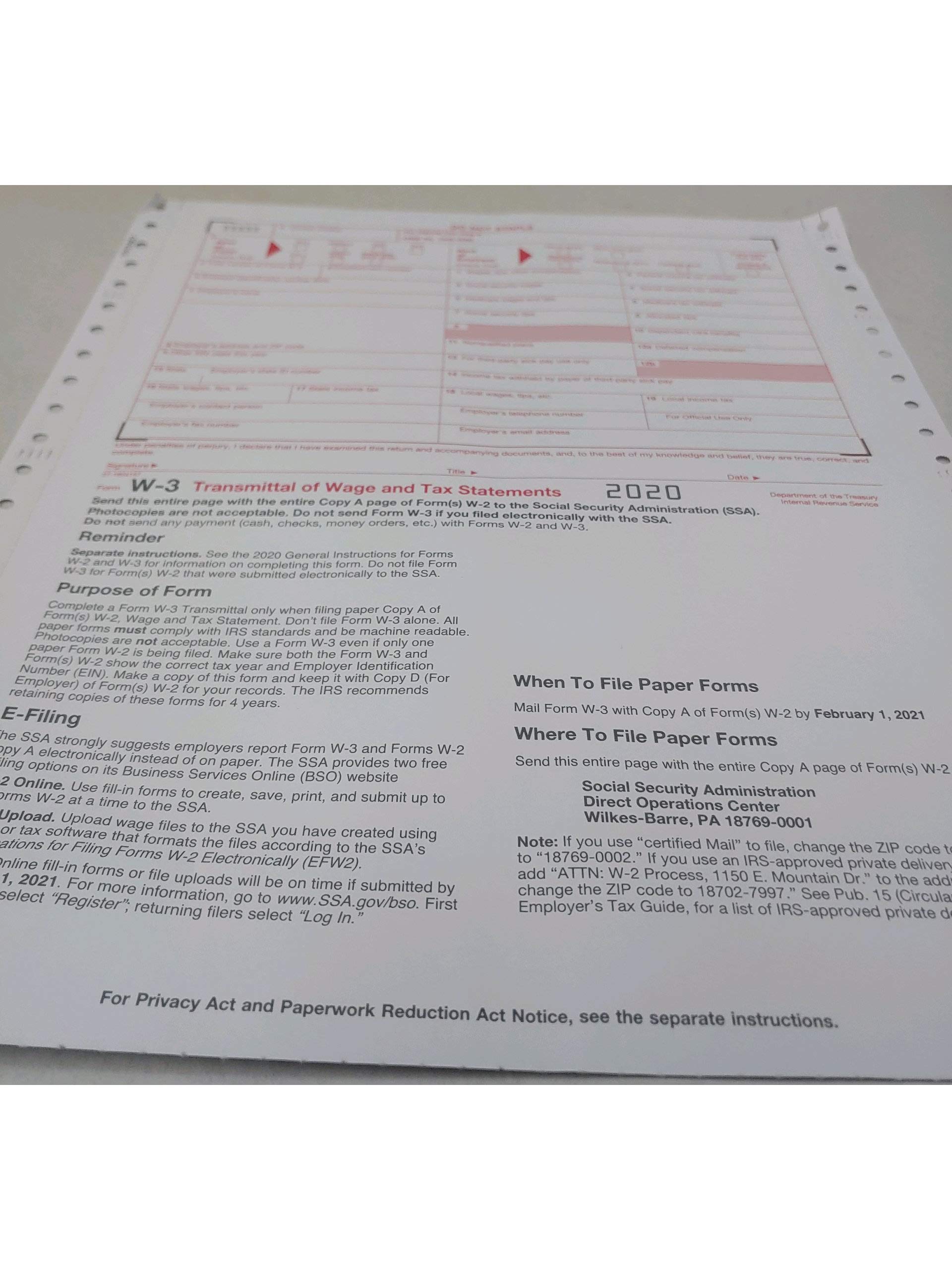 Amazon.com : Tops W2 & W3 Forms for Tax Year 2020 for Pinfeed Printers Sold  in Sets of 6 Forms of W2 & 1 Form of W3 : Office Products