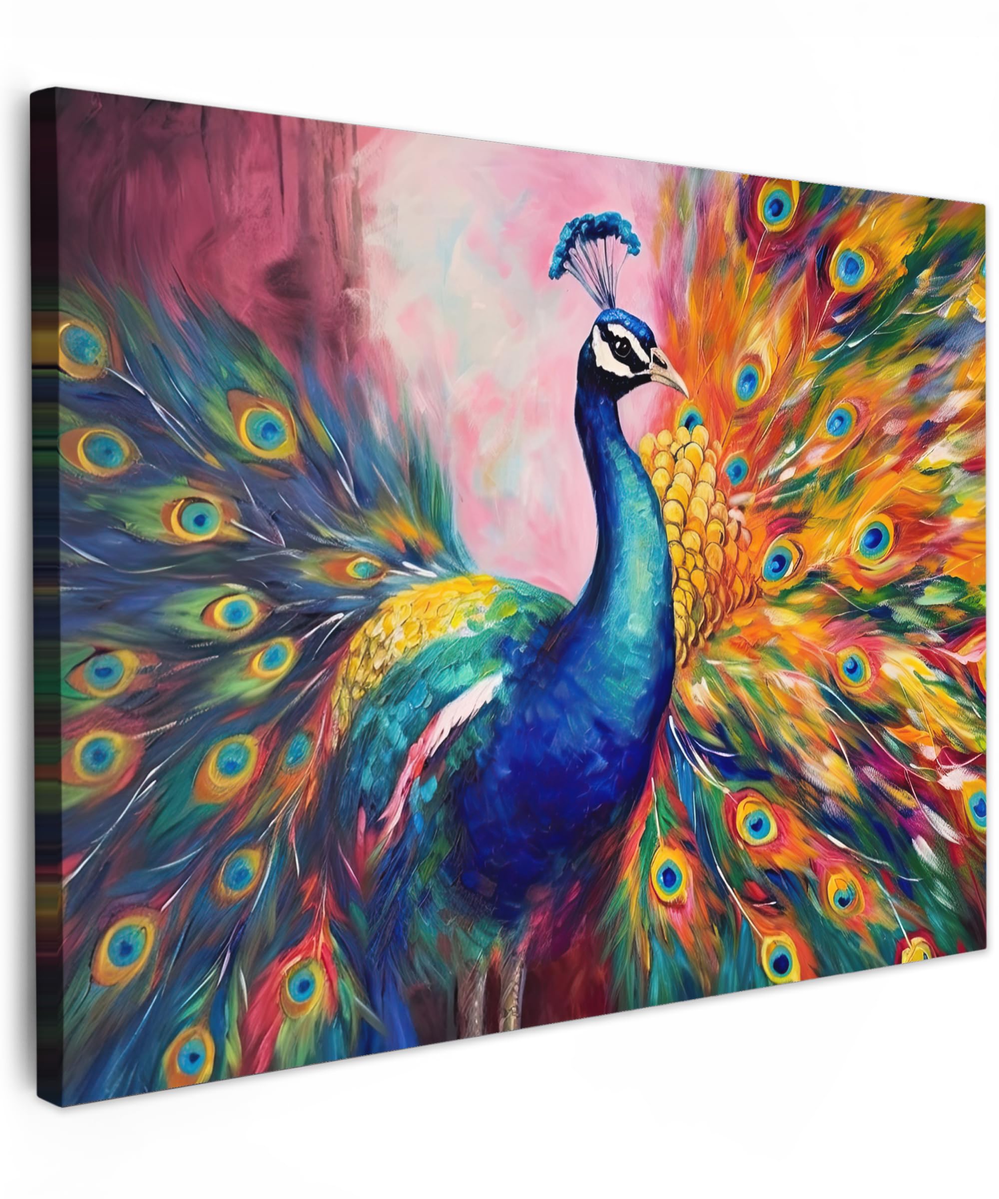 MuchoWow© Canvas Wall Art 16"x12" / 40x30 cm Decor Hanging Pictures for Living Room Canvus Artwork Deco Walls Peacock - Animals - Painting - Rainbow — image 1