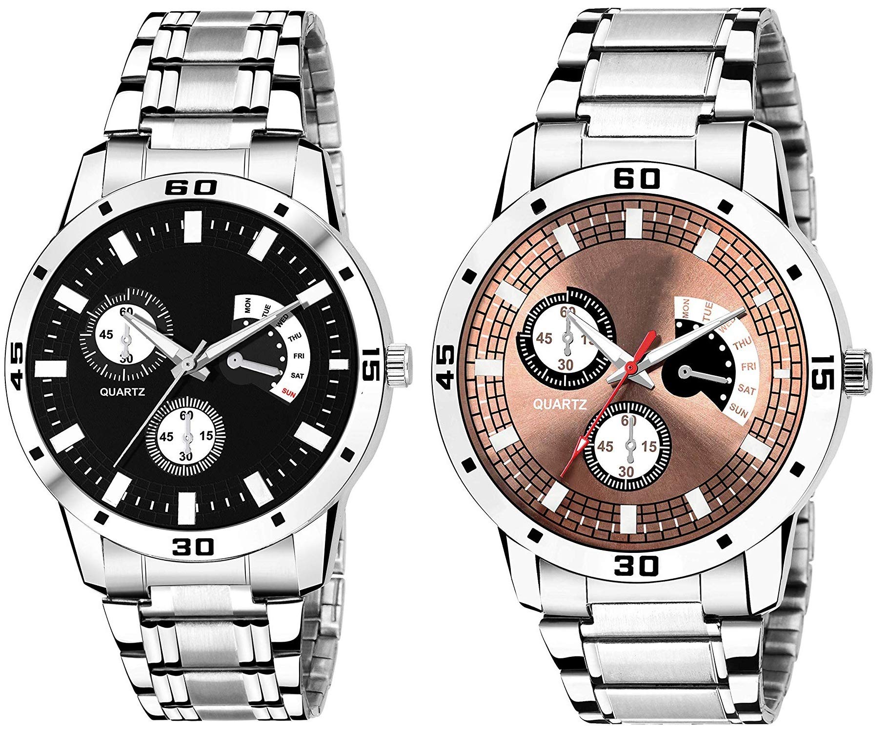 Praizy Black and Brown Dial Analogue Mens Watch (Silver Colored Strap) (Pack of 2) (B08VHH1DBR) Amazon Price History, Amazon Price Tracker