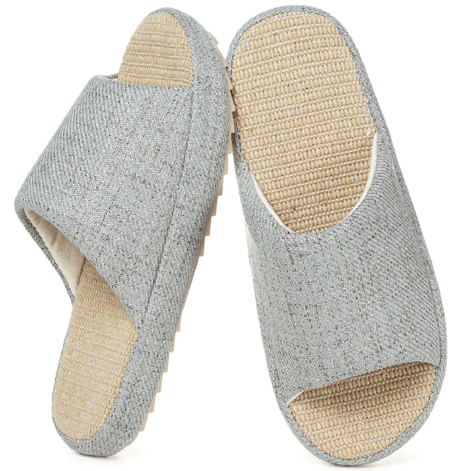 Eagsouni Leinen Hausschuhe Damen Bequem Pantoffeln Memory Foam Haus Schlafzimmer Cozy Flache Slide Slippers