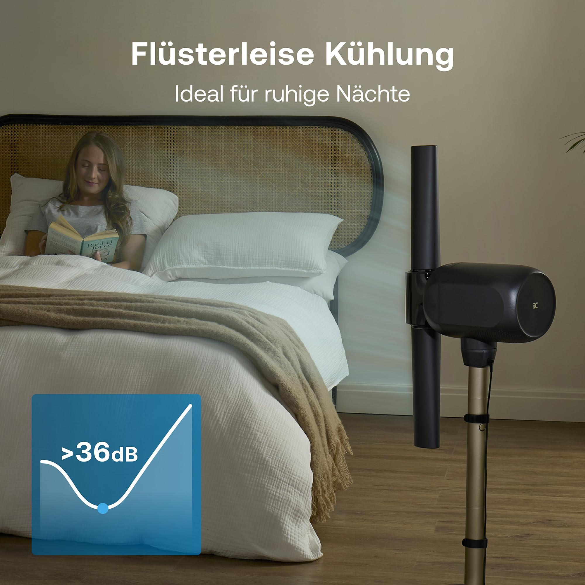 DIMPLEX FlexBlade Flügelloser Standventilator, Zwei-Wege-Kühlung 2×180°, Oszillierend 90°, 20m Reichweite, 36dB, Magnetische Fernbedienung, 5 Geschwindigkeitsstufen
