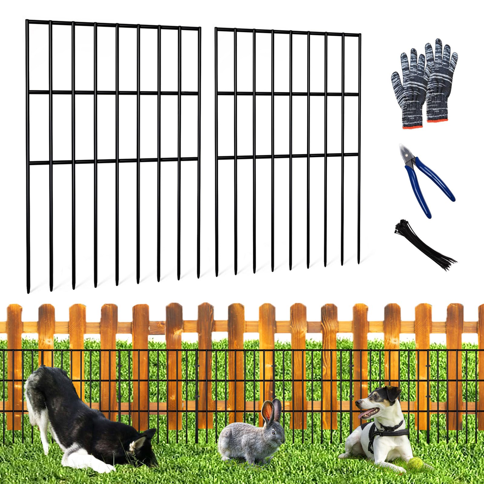 25pcs Garden Fence Animal Barrier 27ft(L) X 17in(H) No Dig Barrier Fencing Dog Rabbits Blocker 9 Vertical Metal Wire Rustproof Border Decorative Fences for Outdoor, Yard, Patio