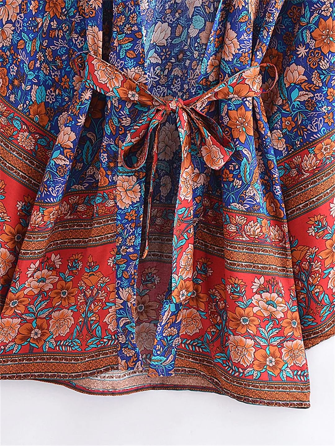 Disimlarl Kimono bohemio de algodón con estampado floral para mujer, mangas murciélago, bata corta para cubrir el bikini