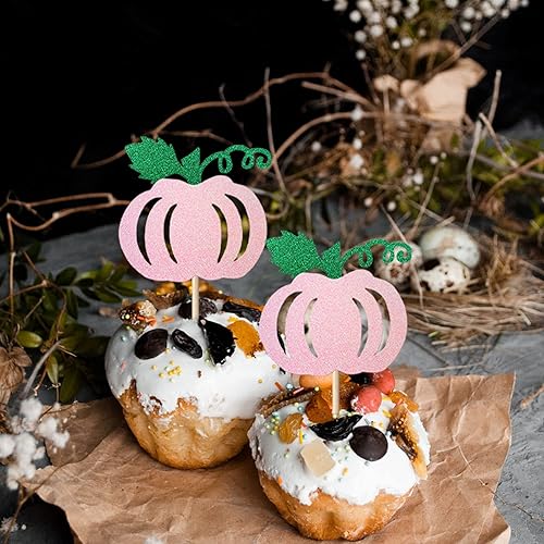 Miniatura 6 de Paquete de 24 adornos de calabaza para cupcakes con purpurina con temática de otoño, cosecha de otoño, temática de calabaza, baby shower,