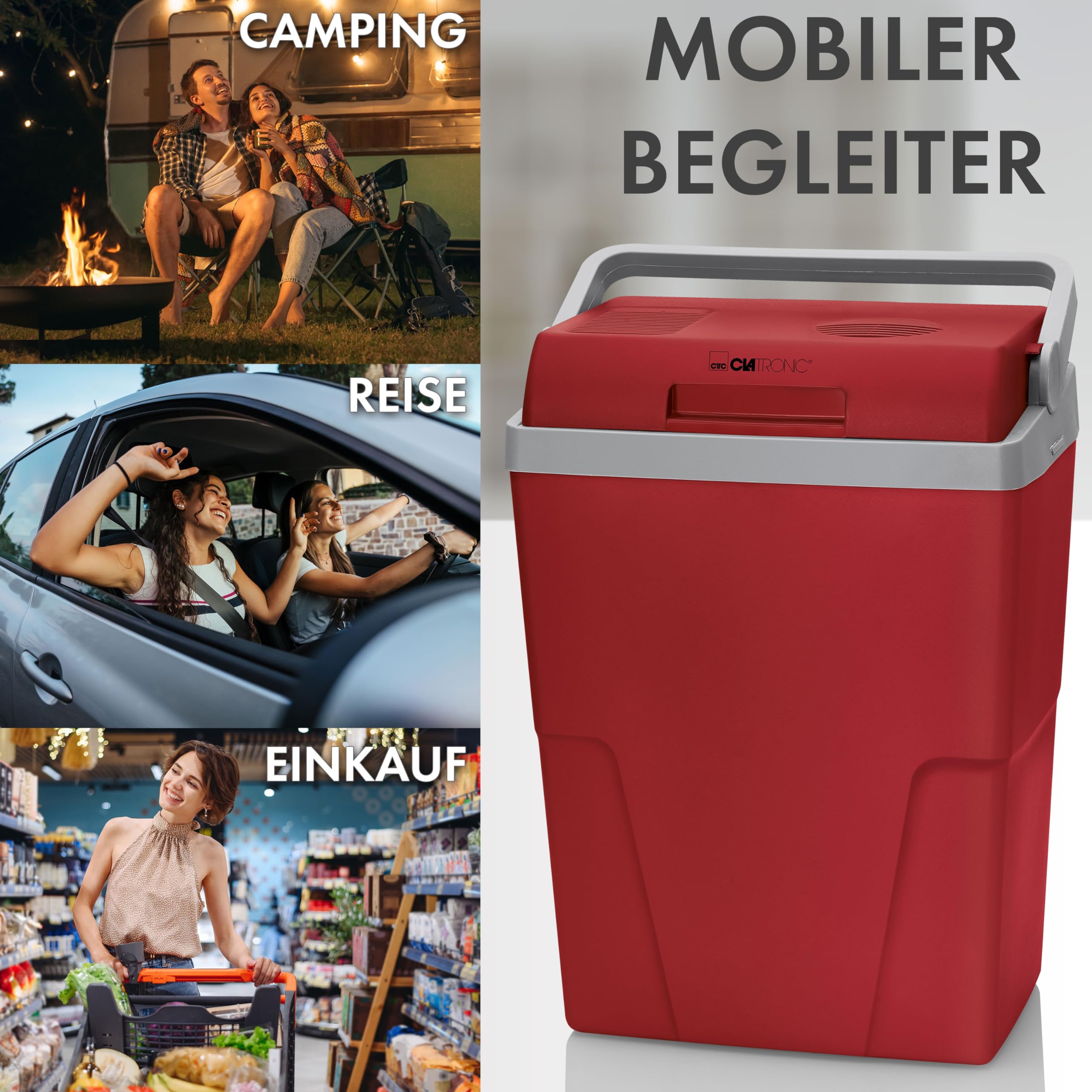 Clatronic® Kühlbox Auto | Robustes Gehäuse | elektrische Kühlbox 12v 230v | Camping Kühlschrank 22L | Auto Kühlbox | Auto Kühlschrank KB 3713 rot