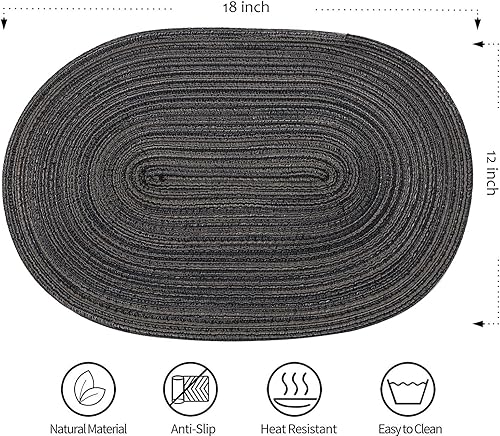 Miniatura 2 de Juego de 6 manteles individuales trenzados ovalados, para mesas de comedor redondas, manteles individuales redondos, manteles individuales redondos