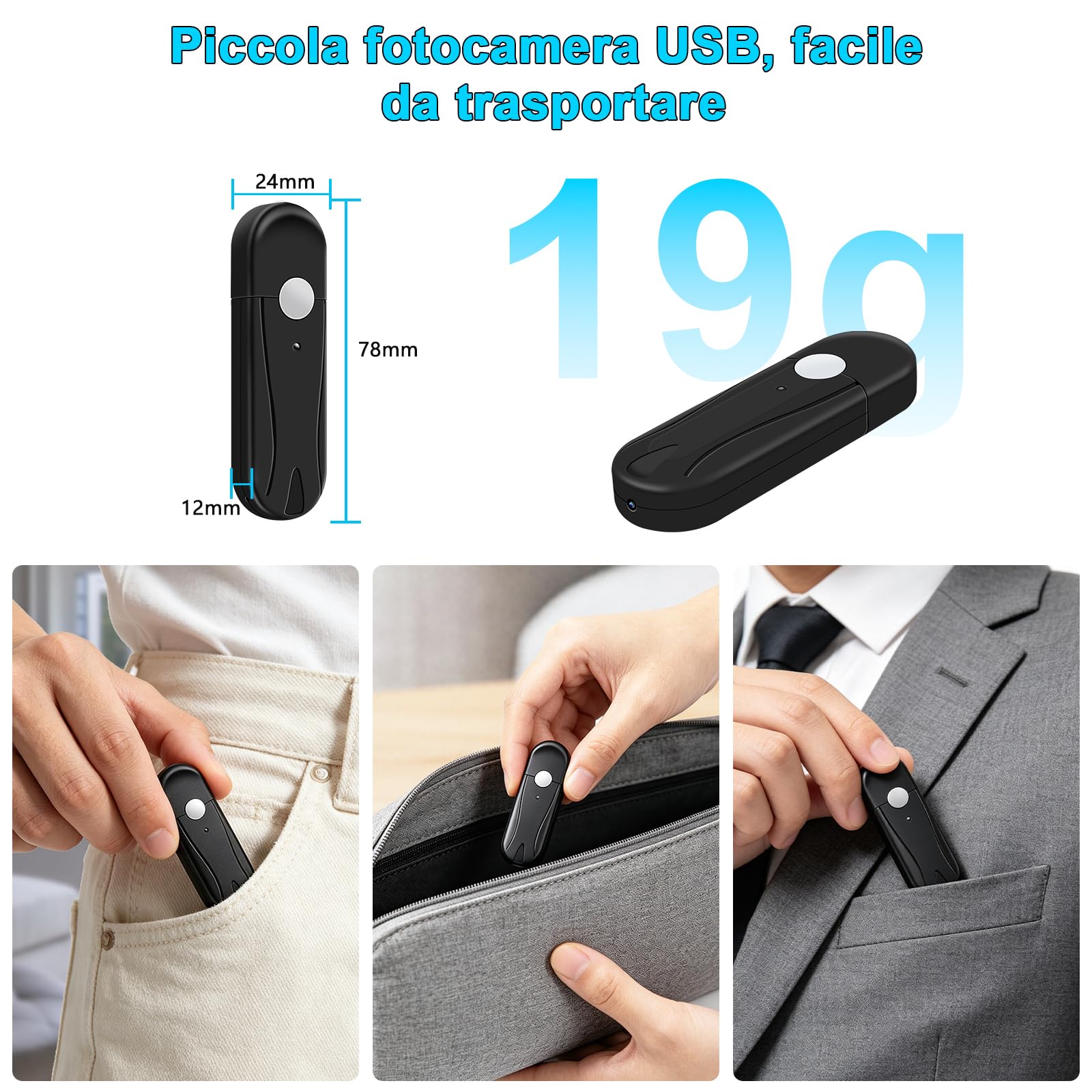 Telecamera Spia,1080P Mini Telecamera Spia Nascosta Chiavetta USB | 2H Registrazione,128GB di Memoria Rilevamento del Movimento,Registrazione in Loop,per Riunioni e Raccolta di Prove