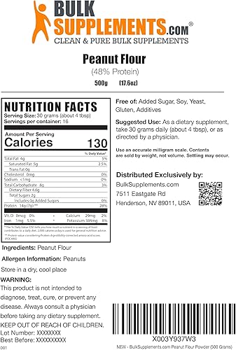 Miniatura 2 de BulkSupplements.com Proteína en polvo de harina de maní, mantequilla de maní en polvo, proteína de mantequilla de maní, mantequilla de maní en