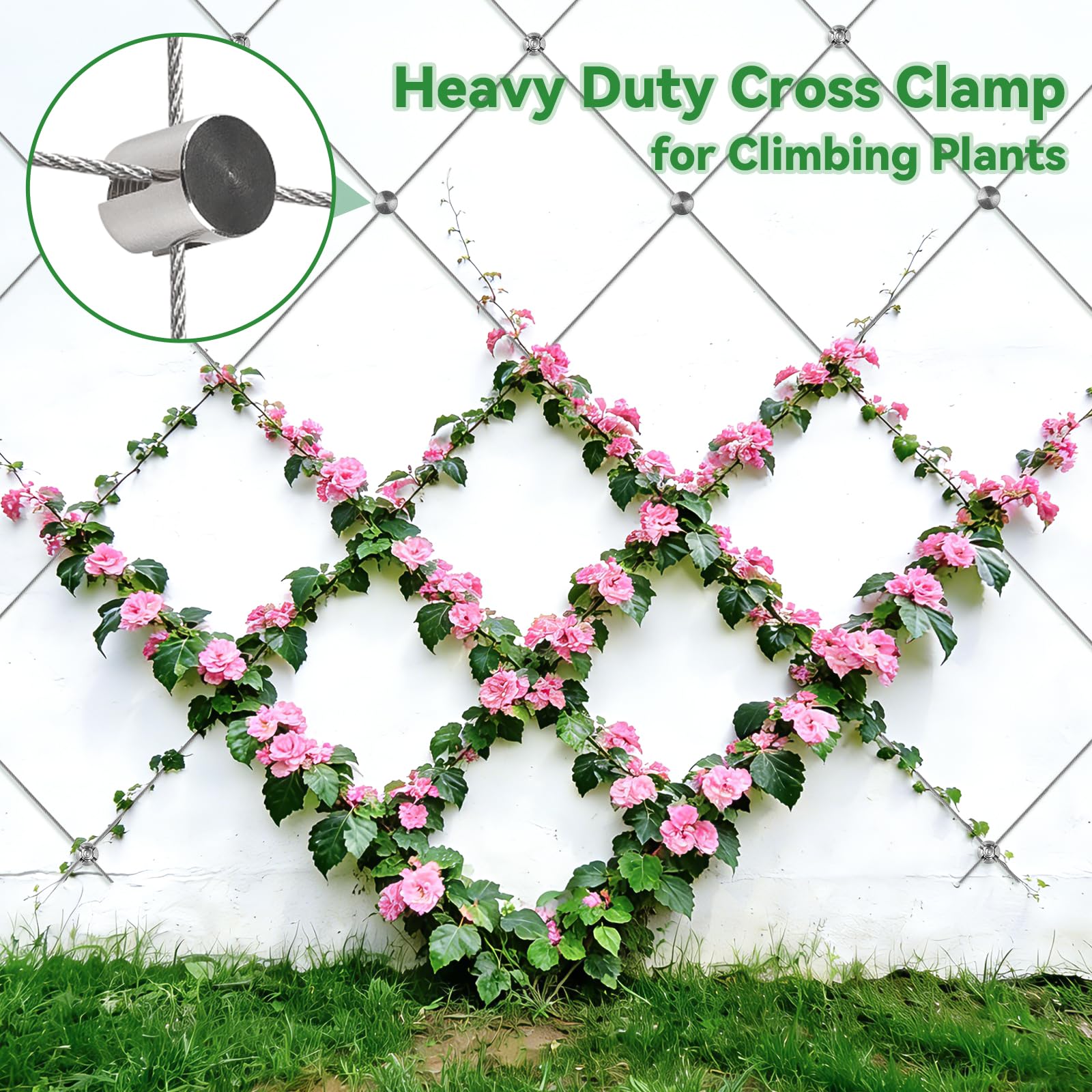 20 Pièces Kit Treillis Métallique pour Jardin, Kalolary T316 Robustes Sans Perçage Câbles Tiges Métalliques 5/64" à 1/8" Kit Treillis Mural Plantes Grimpantes Création Murs Végétaux Plantes Grimpantes