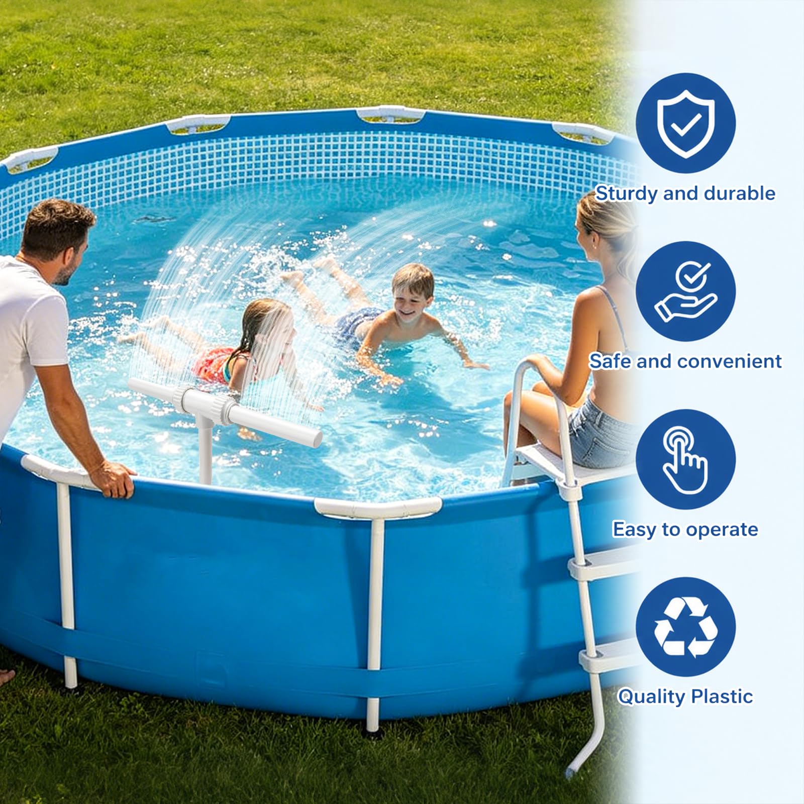 Pool Wasserfall Brunnen Dual Spray Einstellbar – Für Aufstellbecken & Inground Spa –Belüfter & Wasserspiel mit Adapter – Kühlt oder erwärmt das Wasser