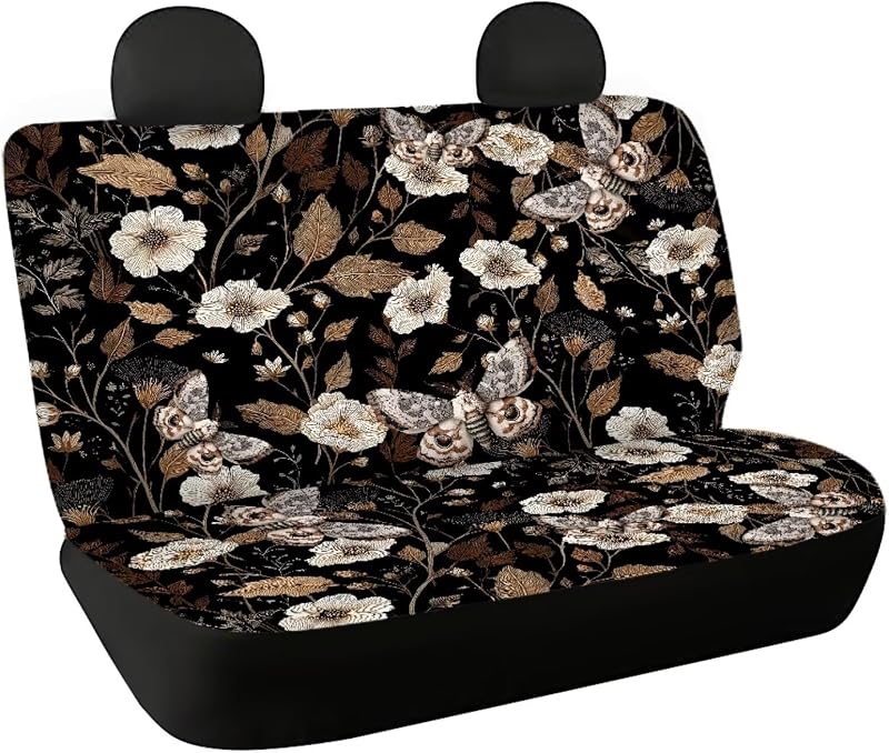 Capa para Banco Traseiro de Carro Binienty com Estampa Floral de Borboletas em Poliéster, Lavável, Kit com 2 Peças