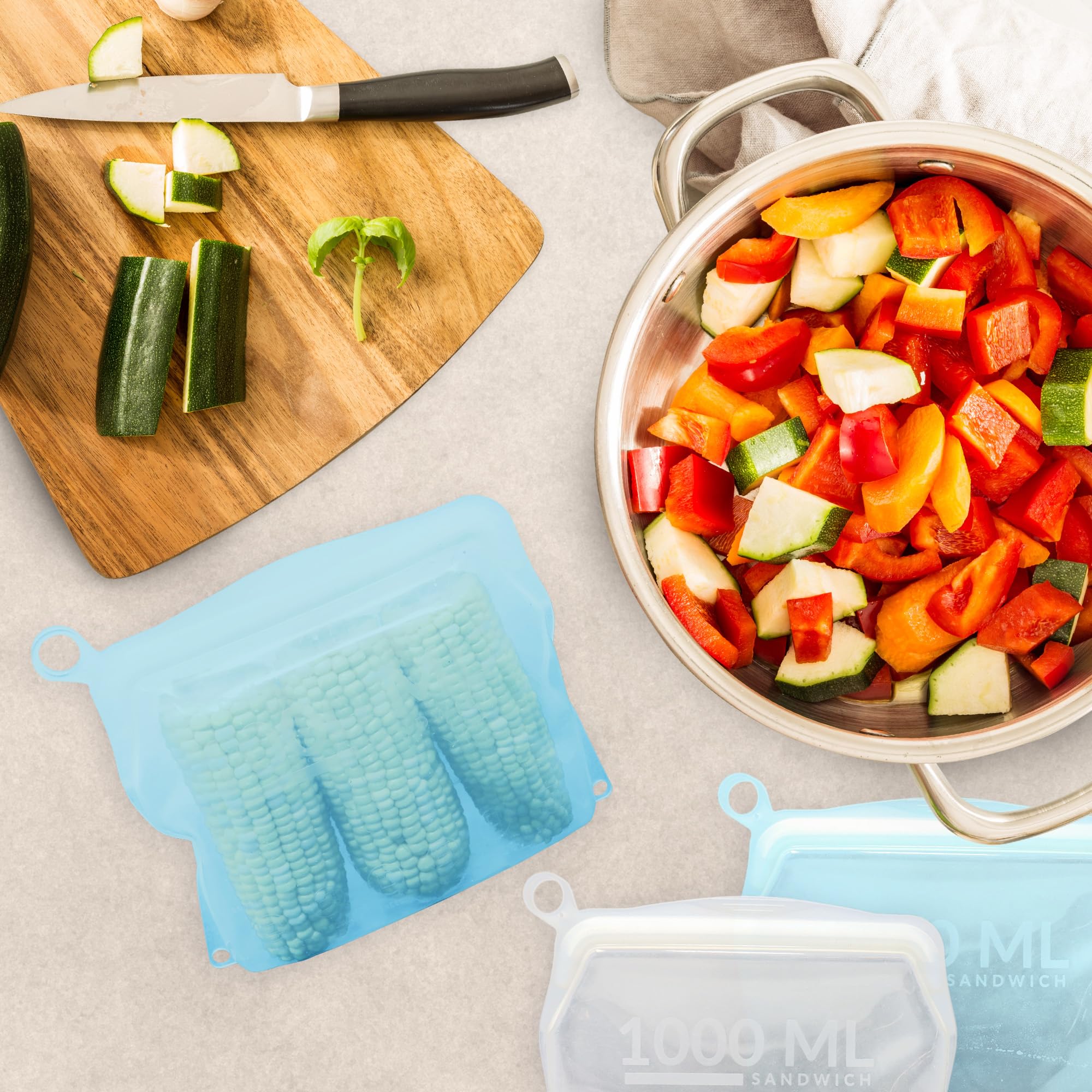 Reli. Sacchetti riutilizzabili in silicone (confezione da 2) | Sandwich (1000 ml), Aqua | Sacchetti in silicone per la conservazione degli alimenti | Sacchetti riutilizzabili per alimenti,