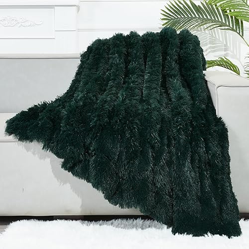 GONAAP - Manta de pelo sintético muy suave y acogedora, cobija mullida y afelpada para sofá, sillón, cama (verde bosque, manta de 50 x 60 pulgadas)