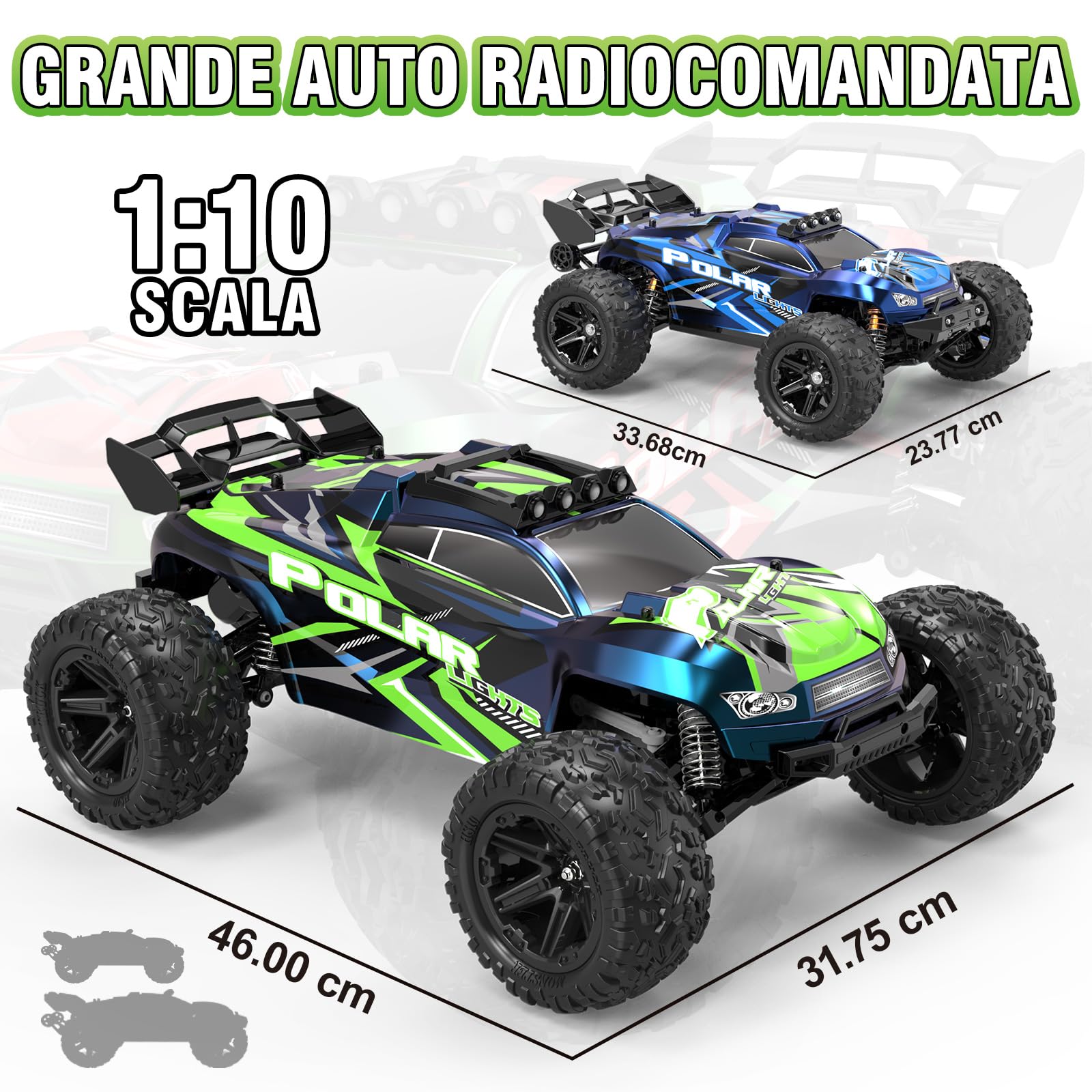 Macchina Telecomandata Professionale 1:10 Grande Scala Reale 46cm, RC Car 2WD RWD 45 km/h per Adulti e Bambini, Offroad Truck Elettrica con 2 Batterie Ricaricabili da 2600mAh, Macchina Radiocomandata