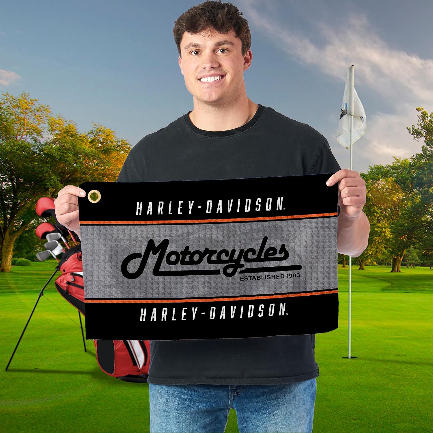 Northwest Harley-Davidson Vintage Stripes Waffle Golf Towel, Motorcycle Inspired Cleaning Cloth, 16 x 25 in