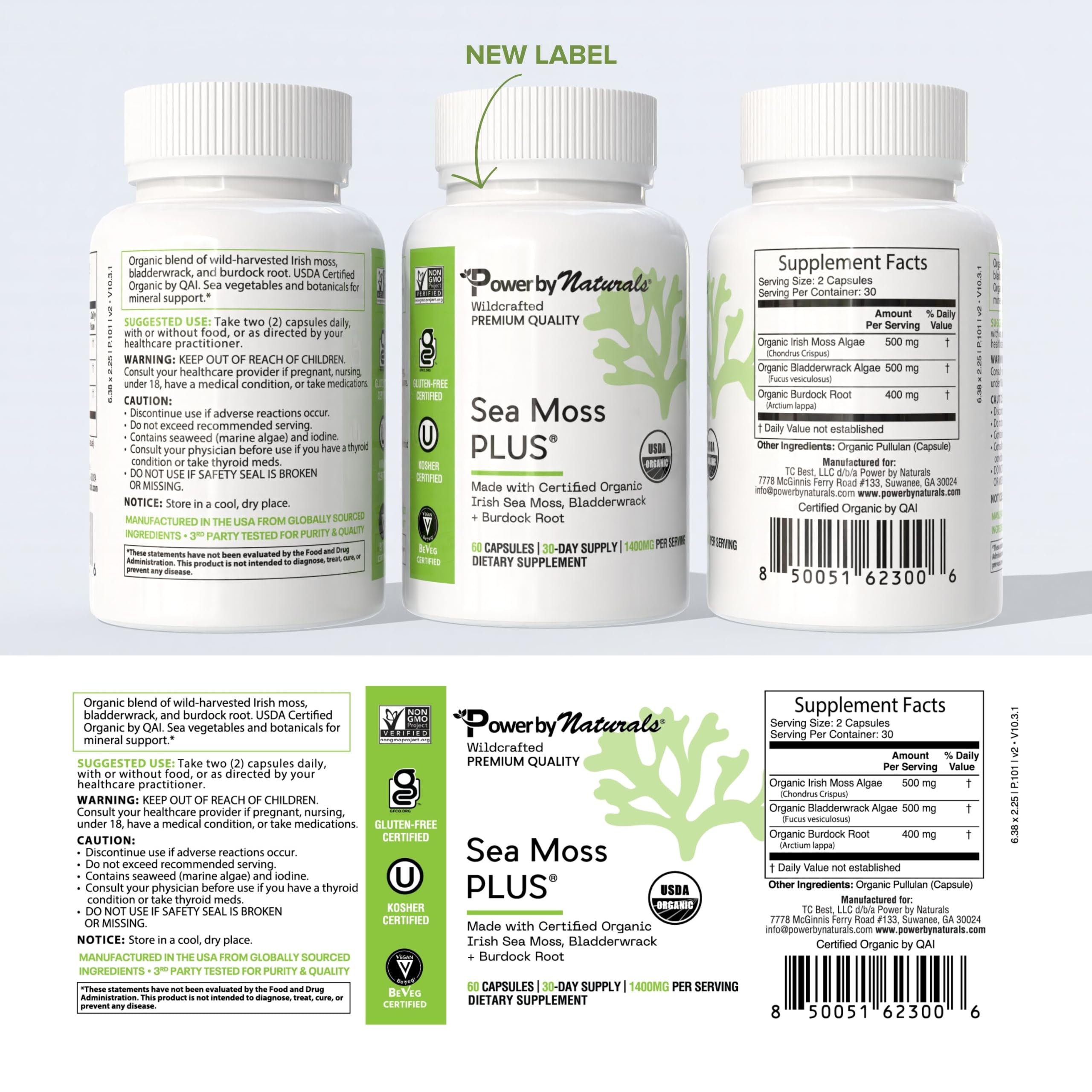 Power By Naturals Sea Moss Plus – USDA Organic Irish Sea Moss Capsules with Bladderwrack & Burdock Root – Immune Support – Vegan, Non-GMO, Gluten-Free – 120 Capsules, 2-Pack (2-Month Supply) — Amazon image 9