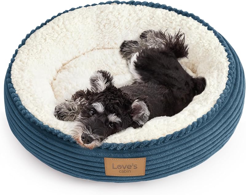 Cama Redonda Donut para Gatos e Cães Love's cabin, Tecido Macio, Base Antiderrapante e Resistente à Água, Azul Dusty Blue, 61 x 61 x 16,5 cm