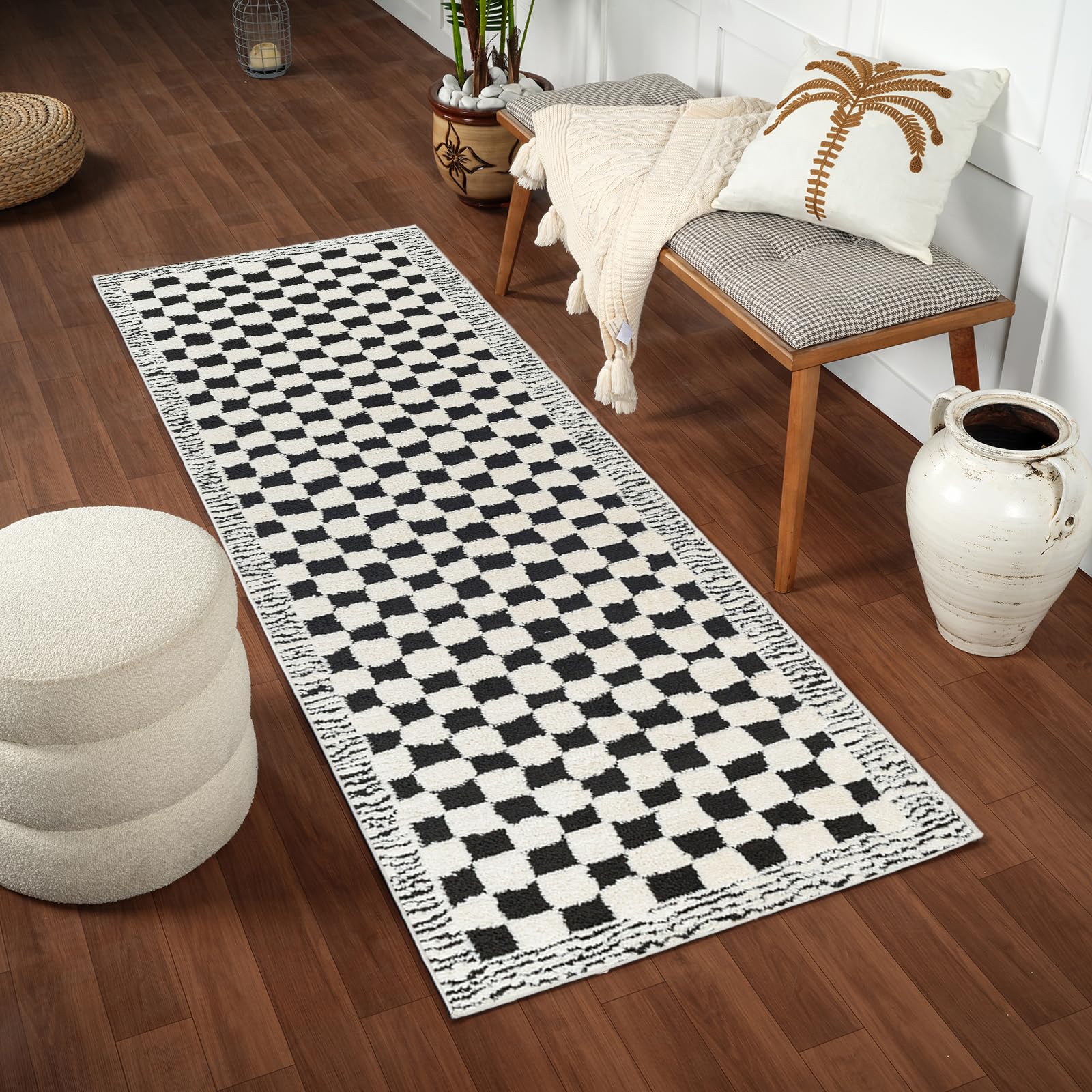Livabliss Ekta Sanluri Shaggy Runner 80x220 cm, Hallway & Bedroom, Soft Plush Thick Pile, Neutral Boho Fluffy Style, Easy Care, Ivory Black