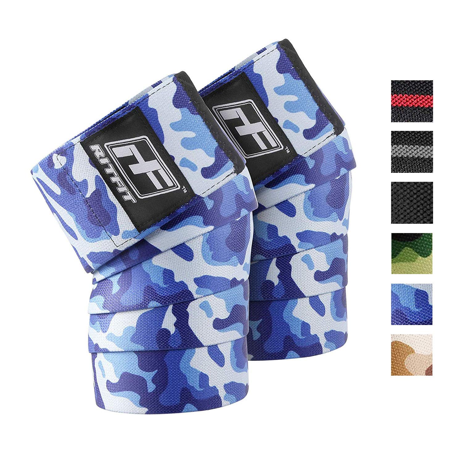 RitFit Knee Wraps (pair)-Ideal for Squats, Powerlifting, Weightlifting, Cross Training WODs & Gym Workout - Compression&Elastic Support - For Men & Women - Bonus Carry Case (Blue Camouflage)