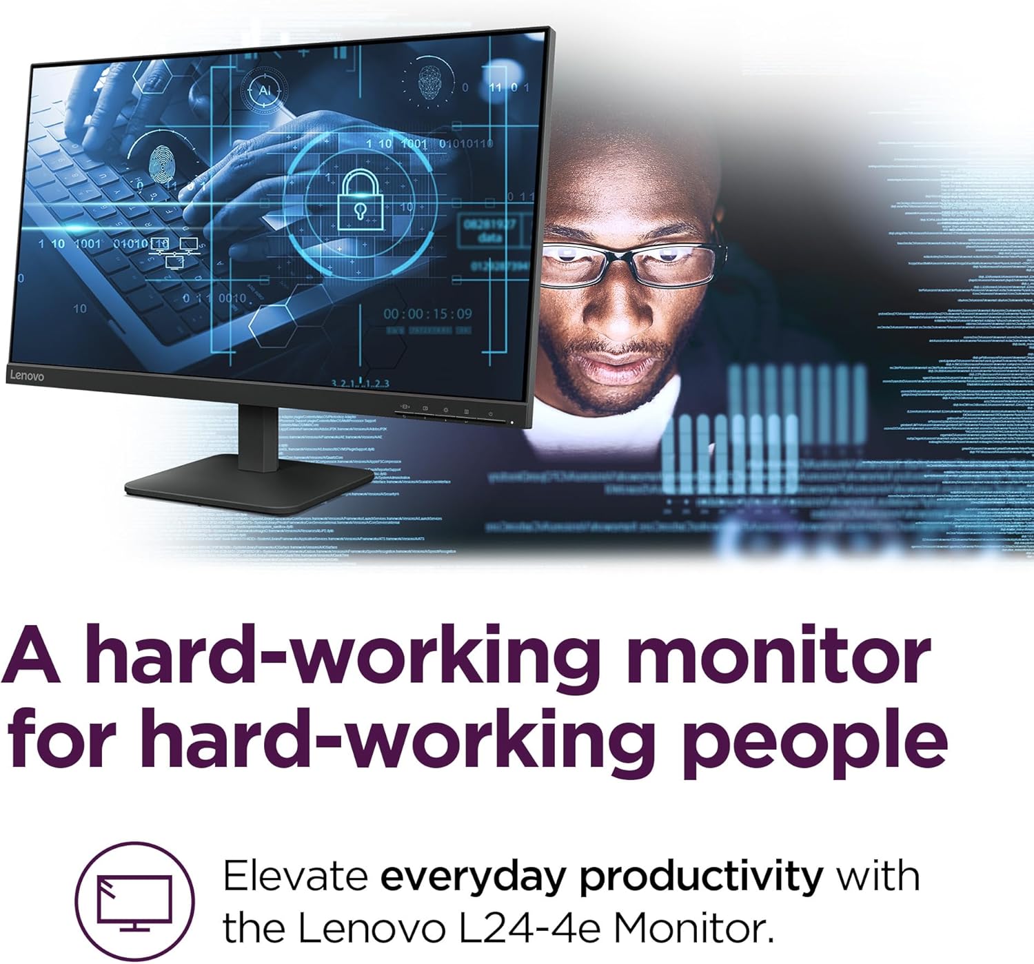 Lenovo L24-4e - Office Monitor - 23.8" FHD IPS Display - 100Hz Refresh Rate - 4 ms MPRT - 99% sRGB - Raven Black - Tilt Stand