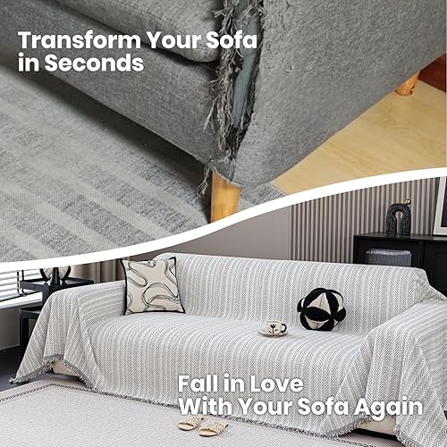 Miniatura 5 de Nobildonna Funda de sofá lavable de felpilla suave y gruesa con borla, funda impermeable para sofá de 3 a 4 cojines, sofá seccional, protector de